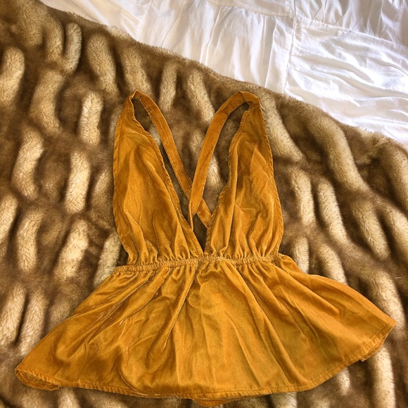 Urban Outfitters Yellow Velvet V Neck Top XS - Picture 2 of 8